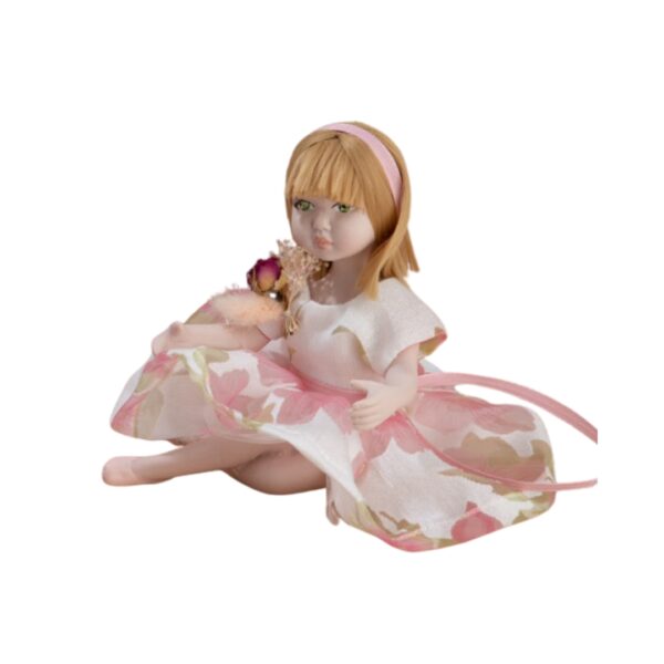 Bambola Grande Rosa In Organza A Fiori C/Scatola