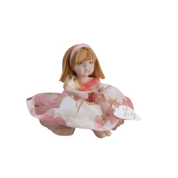 Mini Bambola In Organza C/Fiori Rosa