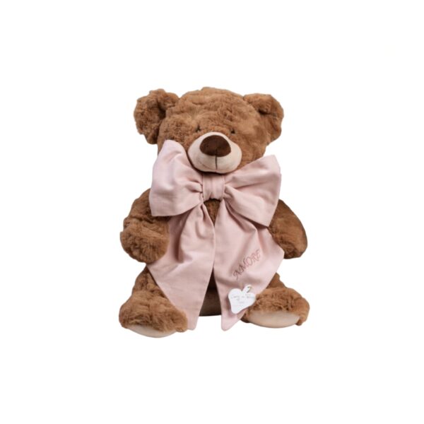 Orsetto Big con Fiocco Rosa, Ricamo “Amore” e Scatola