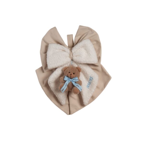 Fiocco Doppio Beige C/Ricamo "Amore", Nastro Celeste, Orsetto e Scatola