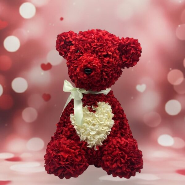 Teddy Ortensia Rosso con Cuore Bianco 60CM
