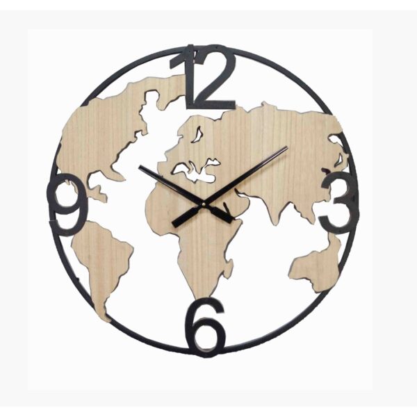 Orologio da Parete Mappamondo in Ferro e Legno – Ø 60 cm